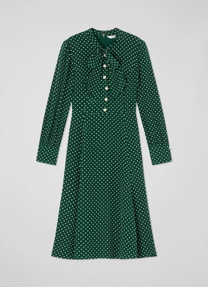 Women Mortimer Green and Cream Polka Dot Silk Dress Green LKBennett Dresses