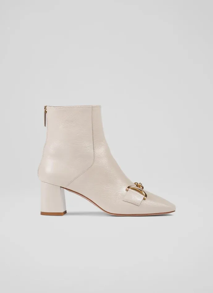 Women Nadina Ecru Crinkle Patent Ankle Boots Ecru LKBennett Boots