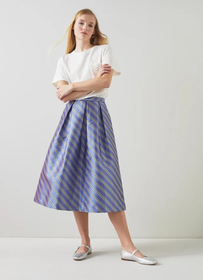 Women Olsen Blue Metallic Geometric Skirt Blue Black LKBennett Skirts