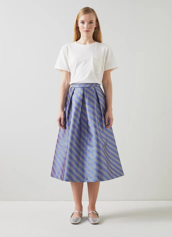 Women Olsen Blue Metallic Geometric Skirt Blue Black LKBennett Skirts