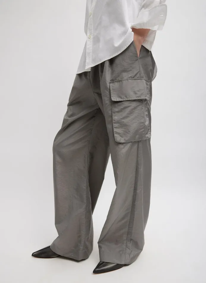Women Pants and Shorts Tibi Crispy Nylon Stella Pleated Cargo Pant Grey