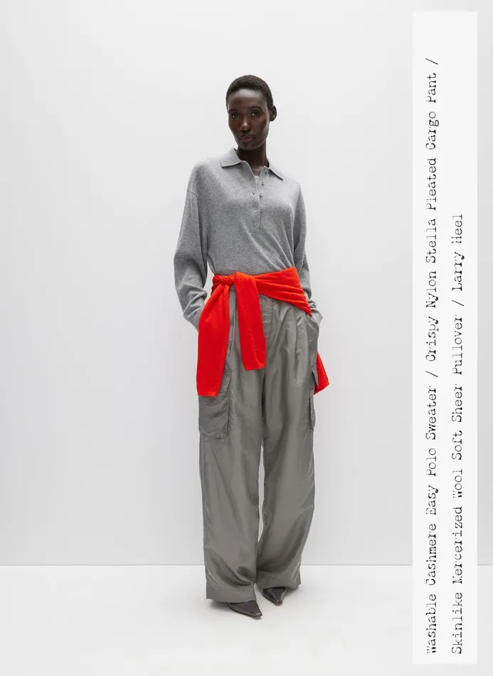 Women Pants and Shorts Tibi Crispy Nylon Stella Pleated Cargo Pant Grey