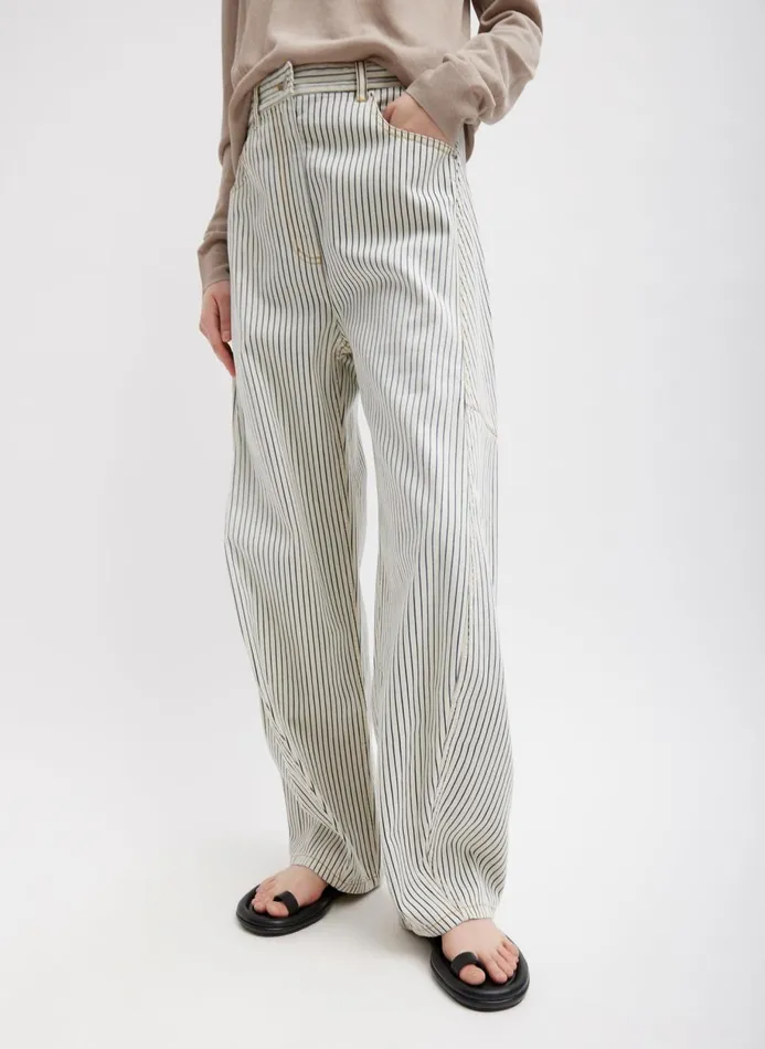 Women Pants and Shorts Tibi Stone Washed Striped Denim Sid Jean Navy Multi