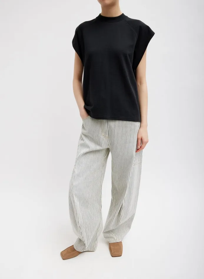 Women Pants and Shorts Tibi Stone Washed Striped Denim Sid Jean Navy Multi
