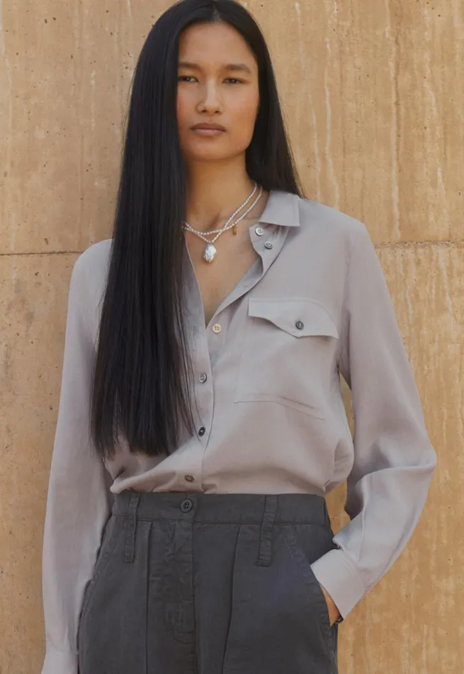 Women Patch Pocket Blouse Pale Mink Poetry Fashion Shirts and Tunics