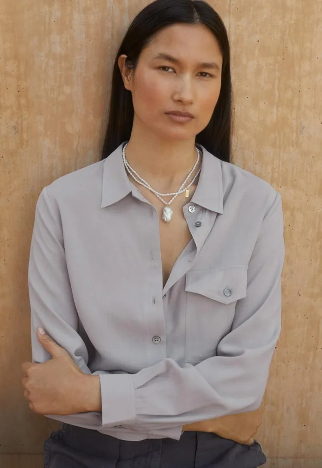 Women Patch Pocket Blouse Pale Mink Poetry Fashion Shirts and Tunics