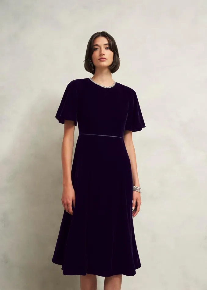 Women Petite Catalina Velvet Dress Midnight Navy Hobbs Dresses and Jumpsuits