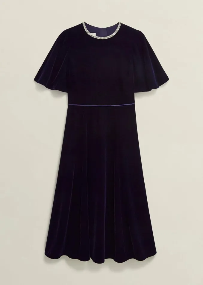 Women Petite Catalina Velvet Dress Midnight Navy Hobbs Dresses and Jumpsuits