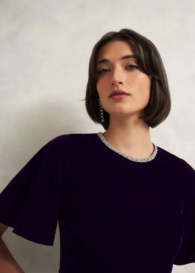 Women Petite Catalina Velvet Dress Midnight Navy Hobbs Dresses and Jumpsuits