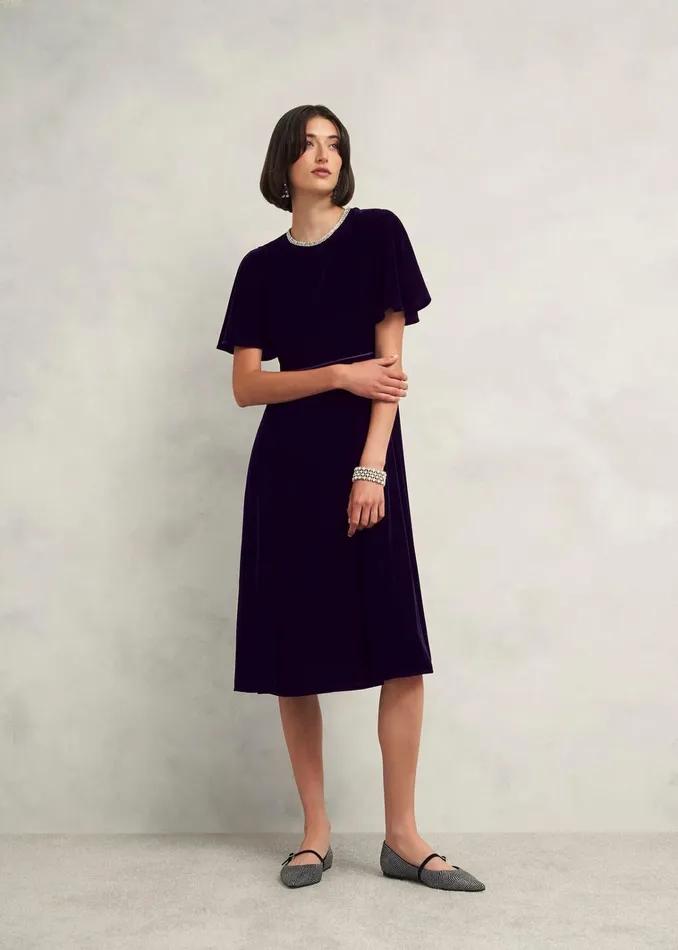 Women Petite Catalina Velvet Dress Midnight Navy Hobbs Dresses and Jumpsuits