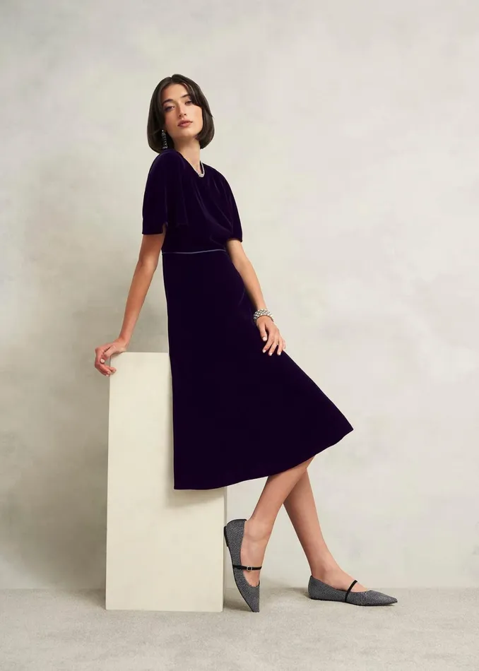 Women Petite Catalina Velvet Dress Midnight Navy Hobbs Dresses and Jumpsuits