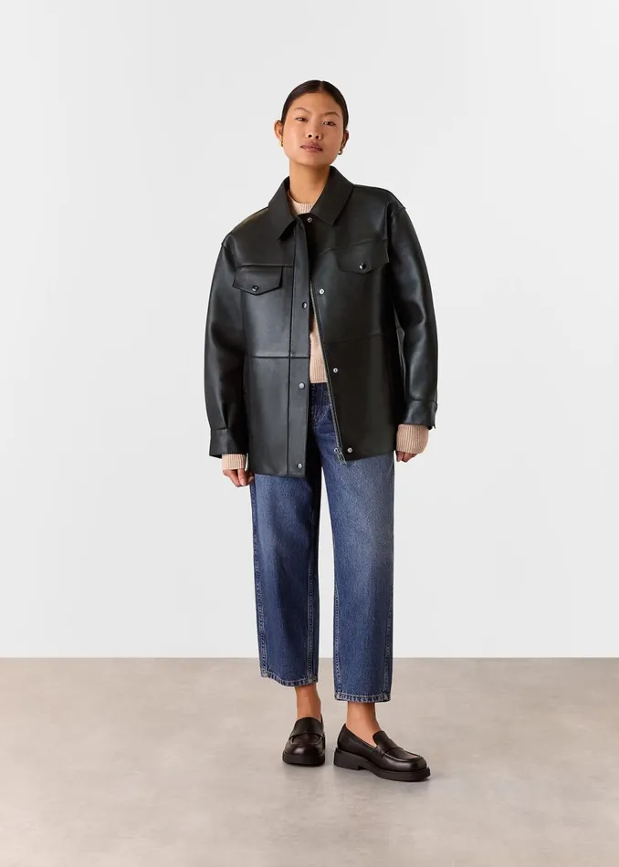Women Petite Coats and Jackets Whistles Black Petite Clean Bonded Leather Jacket Women Petite Coats and Jackets Whistles Black Petite Clean Bonded Leather Jacket
