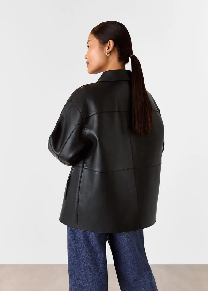 Women Petite Coats and Jackets Whistles Black Petite Clean Bonded Leather Jacket