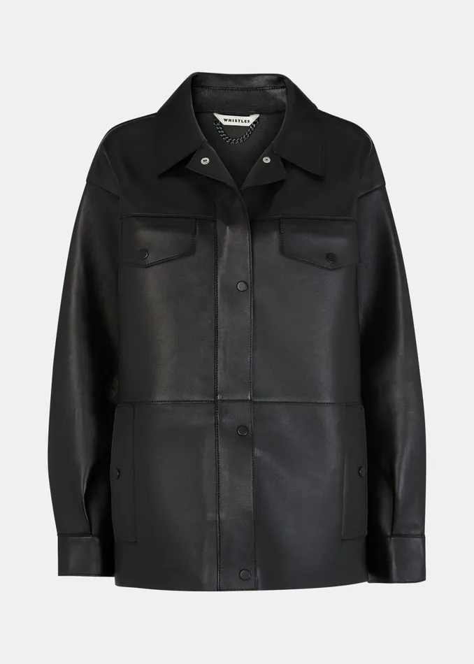 Women Petite Coats and Jackets Whistles Black Petite Clean Bonded Leather Jacket