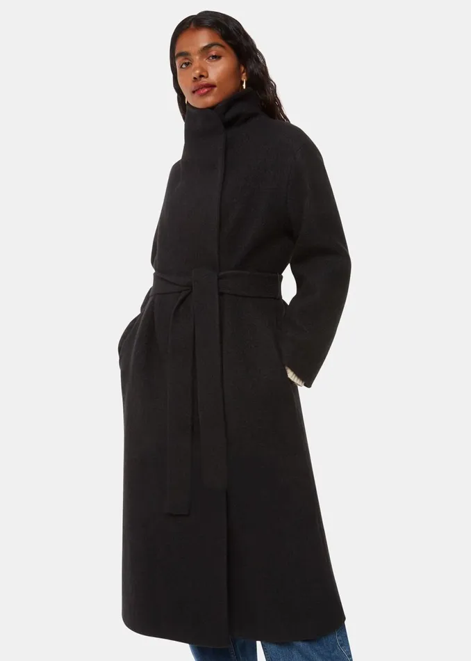 Women Petite Coats and Jackets Whistles Black Petite Morgan Funnel Neck Coat