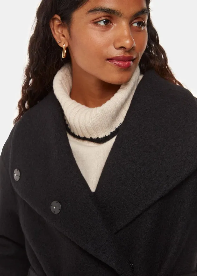 Women Petite Coats and Jackets Whistles Black Petite Morgan Funnel Neck Coat