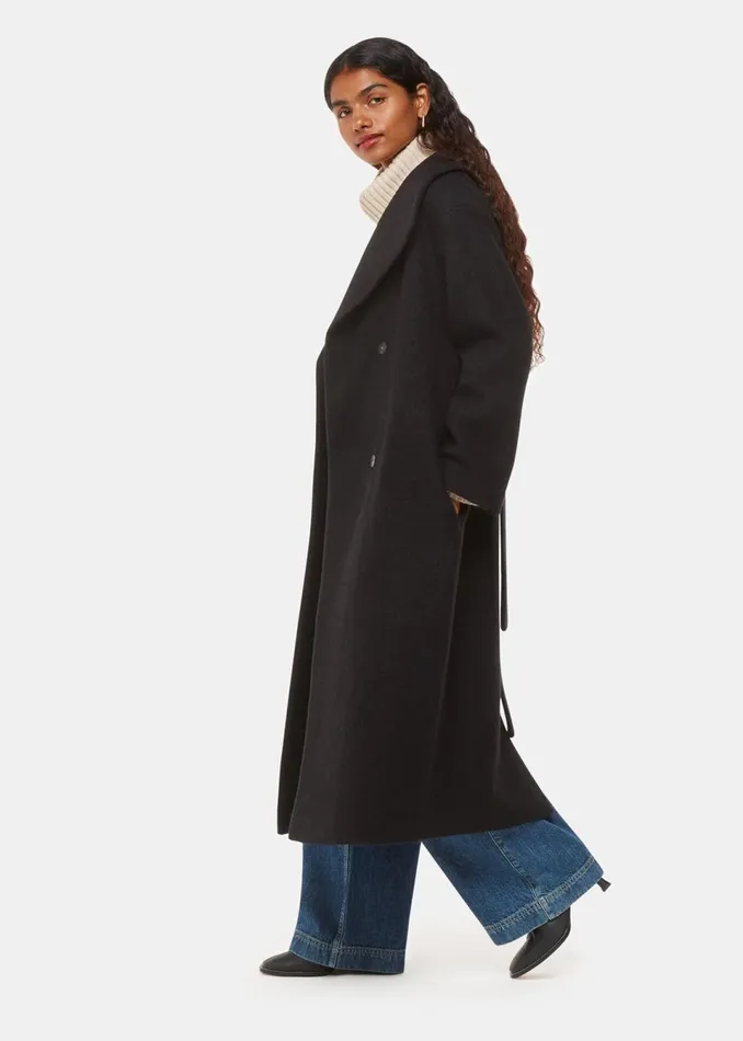 Women Petite Coats and Jackets Whistles Black Petite Morgan Funnel Neck Coat