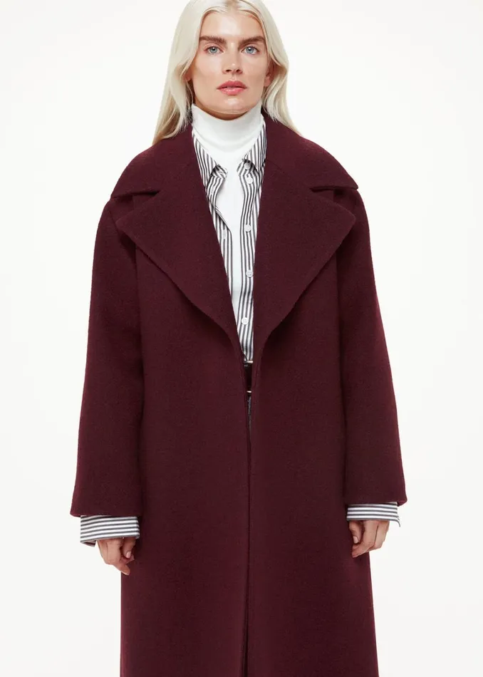 Women Petite Coats and Jackets Whistles Burgundy Petite Lorna Wrap Wool Coat