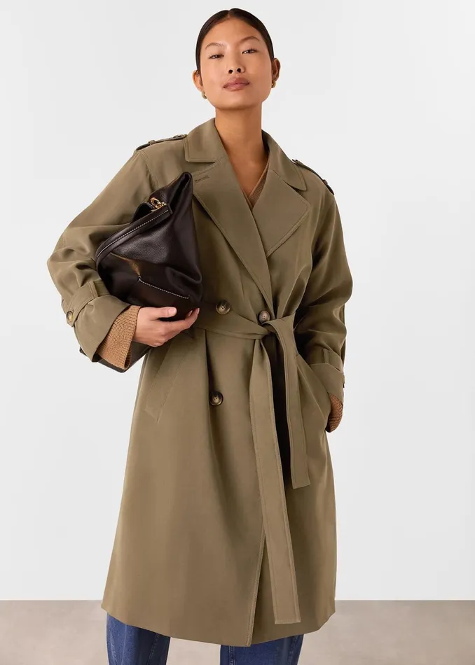 Women Petite Coats and Jackets Whistles Khaki Petite Riley Trench Coat