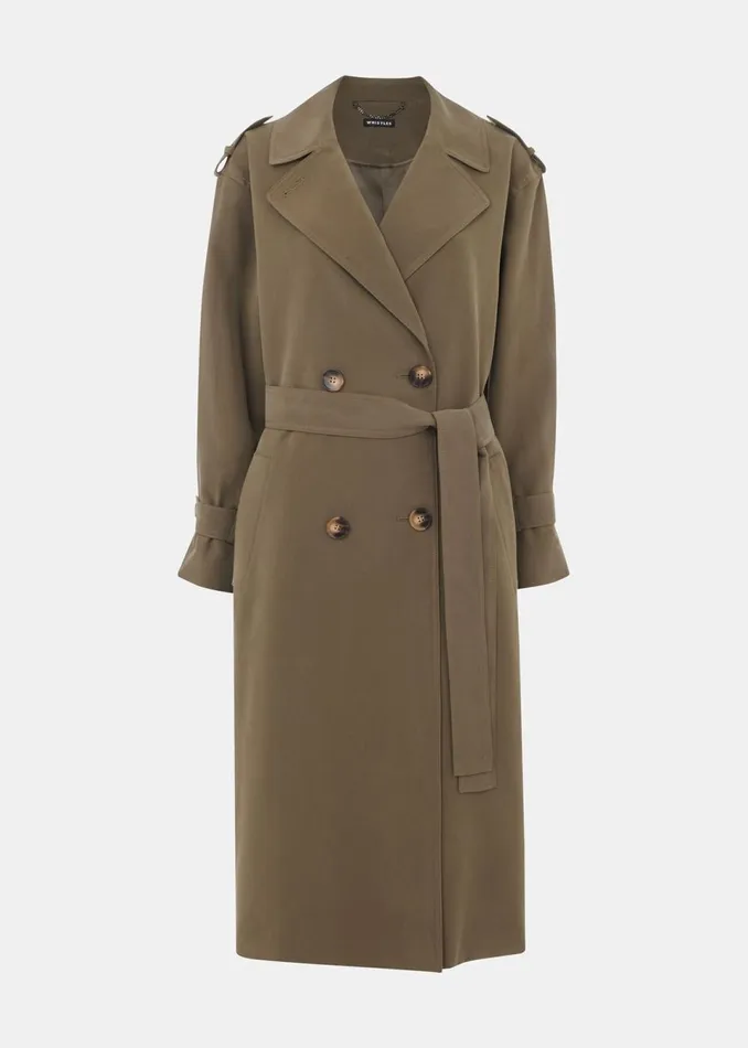 Women Petite Coats and Jackets Whistles Khaki Petite Riley Trench Coat