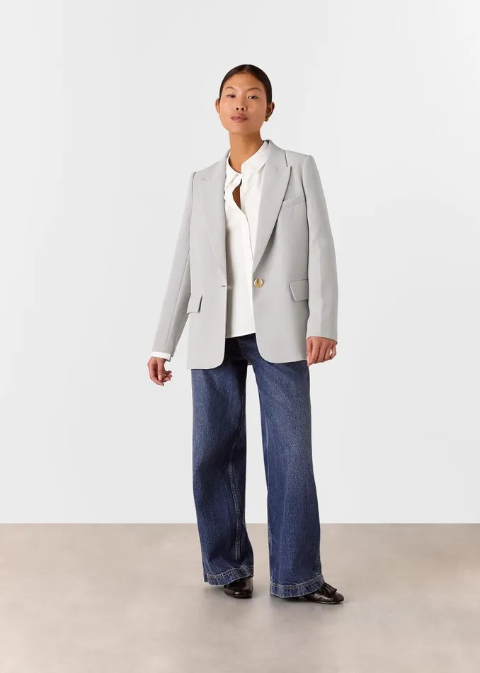 Women Petite Coats and Jackets Whistles Neutral Petite Crepe Boyfriend Blazer