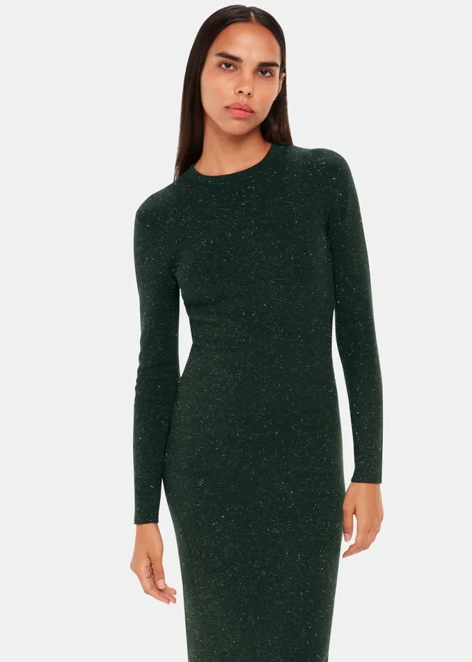 Women Petite Dresses and Jumpsuits Whistles Dark Green Petite Annie Sparkle Knit Dress