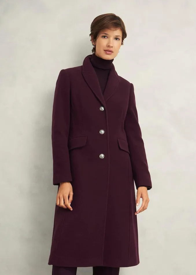 Women Petite Edwina Wool Blend Coat Wine Hobbs Coats and Jackets