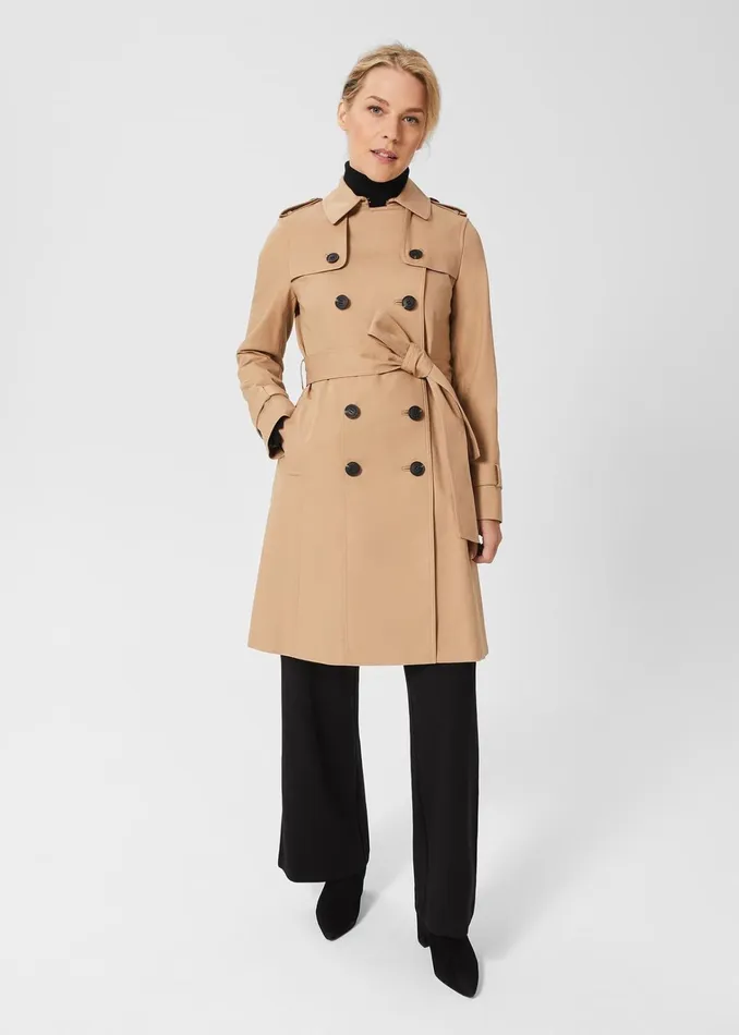 Women Petite Saskia Shower Resistant Trench Coat Tan Hobbs Coats and Jackets