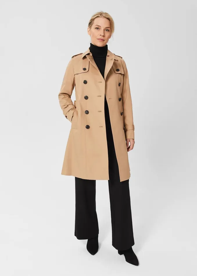Women Petite Saskia Shower Resistant Trench Coat Tan Hobbs Coats and Jackets