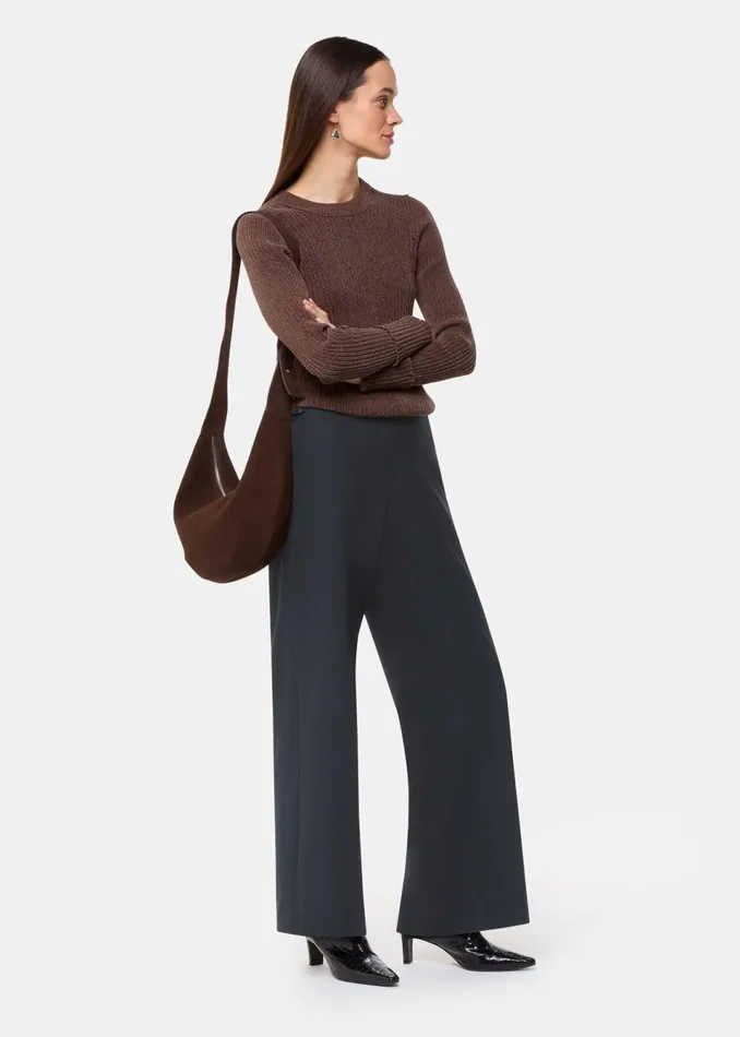 Women Petite Tailoring Whistles Black Petite Wool Blend Tab Detail Trouser