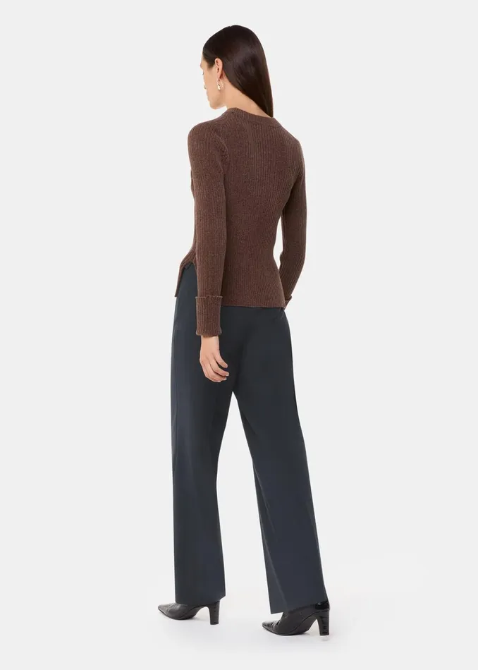 Women Petite Tailoring Whistles Black Petite Wool Blend Tab Detail Trouser