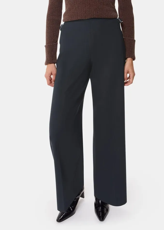 Women Petite Tailoring Whistles Black Petite Wool Blend Tab Detail Trouser