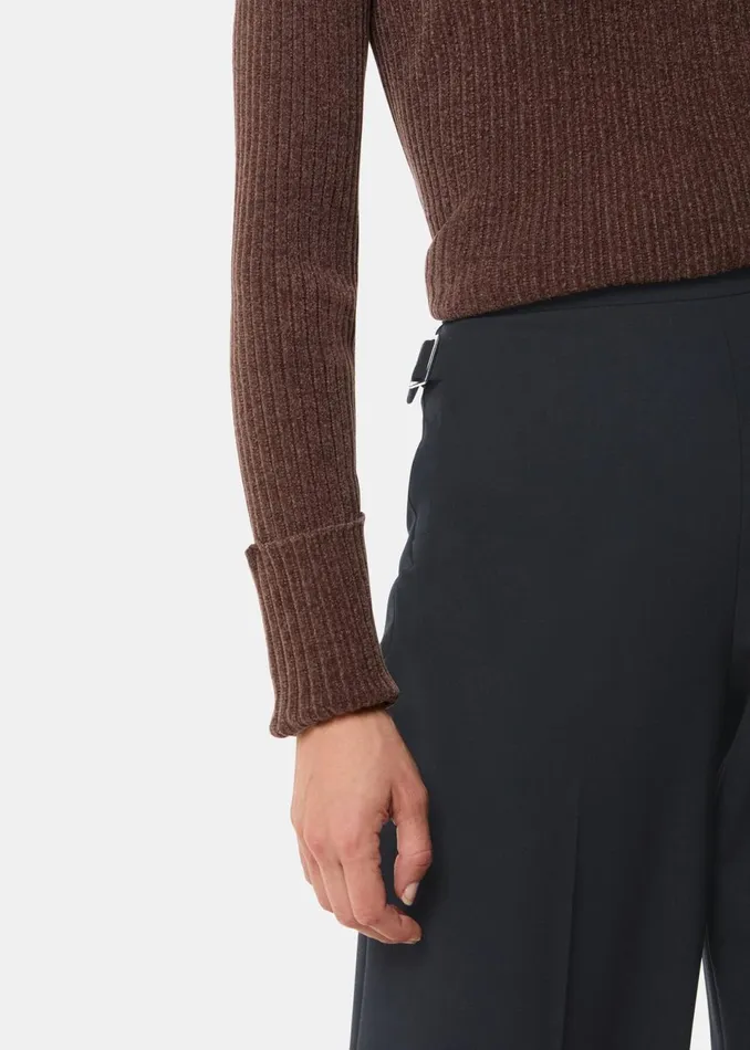 Women Petite Tailoring Whistles Black Petite Wool Blend Tab Detail Trouser