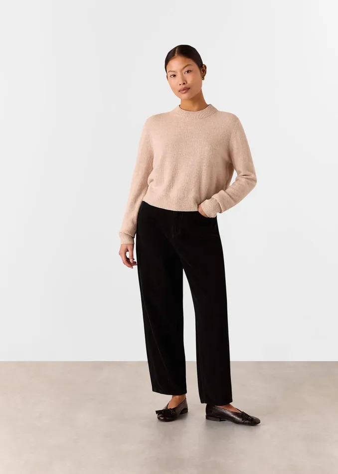 Women Petite Trousers and Jeans Whistles Black Petite High Waist Cord Barrel Jean