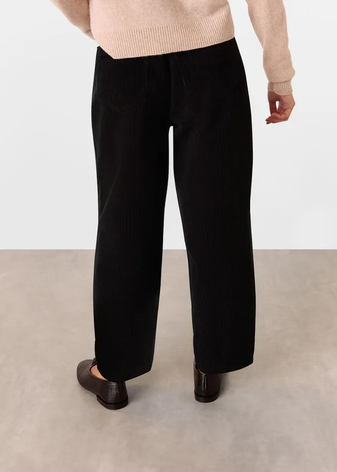 Women Petite Trousers and Jeans Whistles Black Petite High Waist Cord Barrel Jean