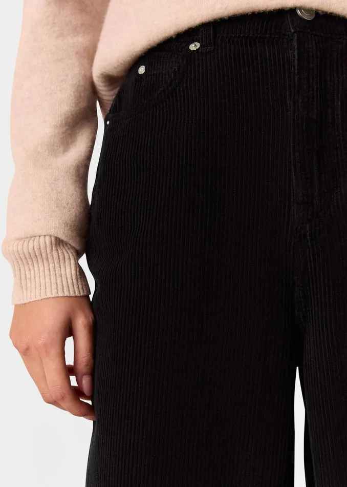 Women Petite Trousers and Jeans Whistles Black Petite High Waist Cord Barrel Jean