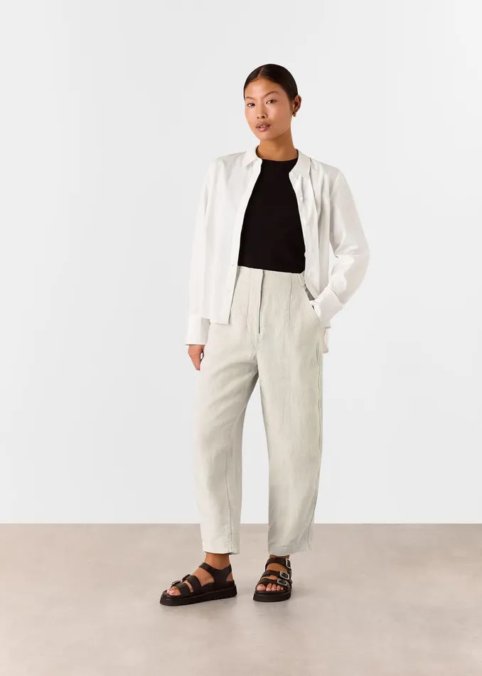 Women Petite Trousers and Jeans Whistles Oatmeal Petite Linen Barrel Leg Trouser