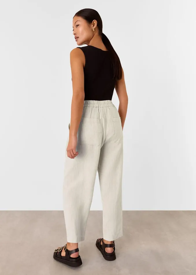 Women Petite Trousers and Jeans Whistles Oatmeal Petite Linen Barrel Leg Trouser