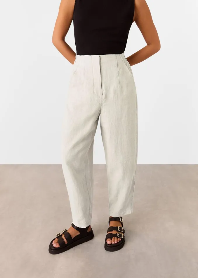 Women Petite Trousers and Jeans Whistles Oatmeal Petite Linen Barrel Leg Trouser