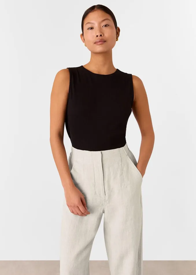 Women Petite Trousers and Jeans Whistles Oatmeal Petite Linen Barrel Leg Trouser