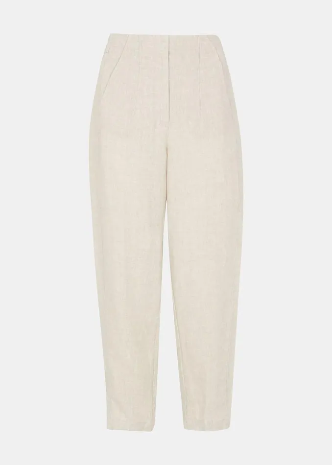 Women Petite Trousers and Jeans Whistles Oatmeal Petite Linen Barrel Leg Trouser