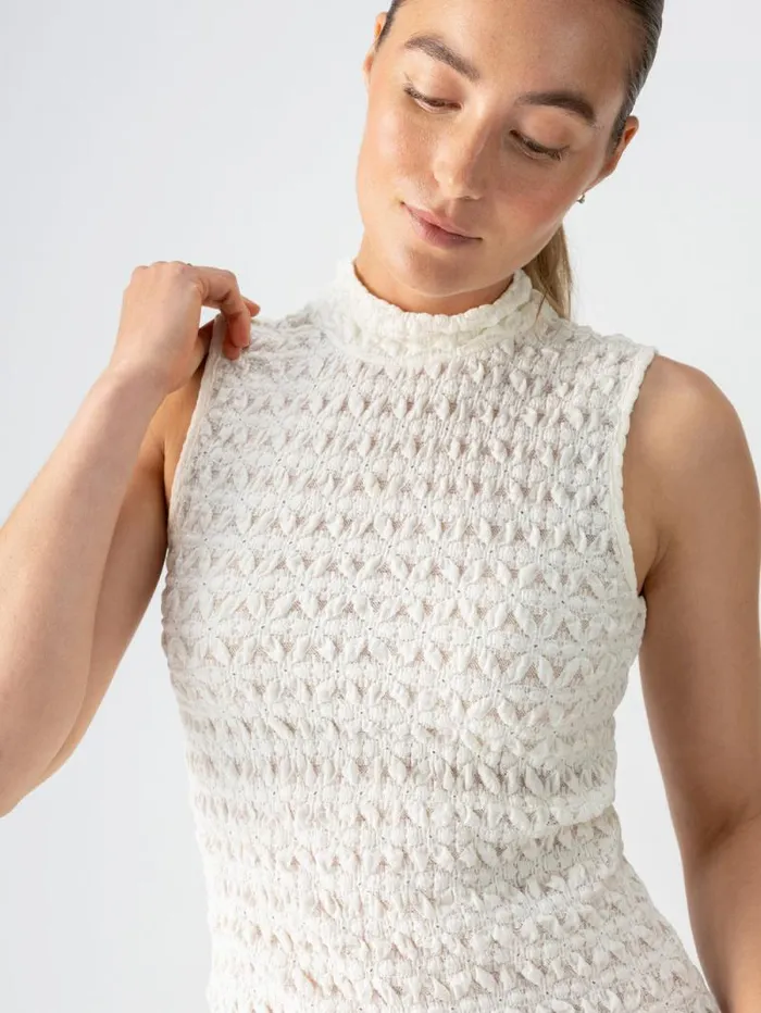 Women Pucker Up Lace Mock Neck Tank Milk Sanctuary Clothing Tees and Tops Women Pucker Up Lace Mock Neck Tank Milk Sanctuary Clothing Tees and Tops
