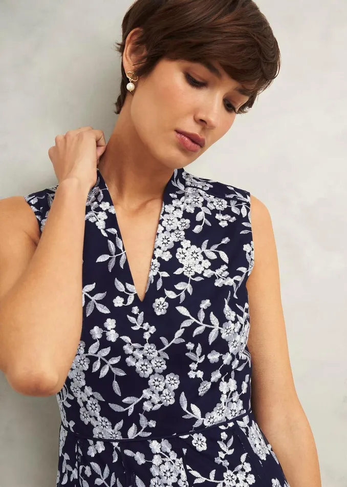Women Quin Embroidered Dress Midnight Ivory Hobbs Dresses and Jumpsuits