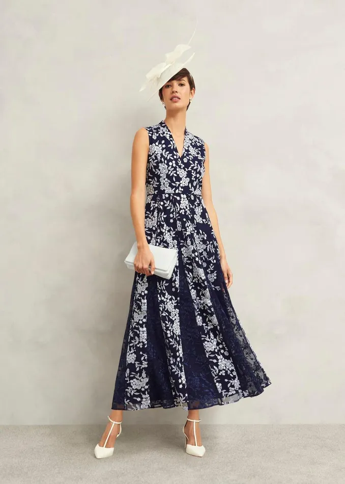 Women Quin Embroidered Dress Midnight Ivory Hobbs Dresses and Jumpsuits