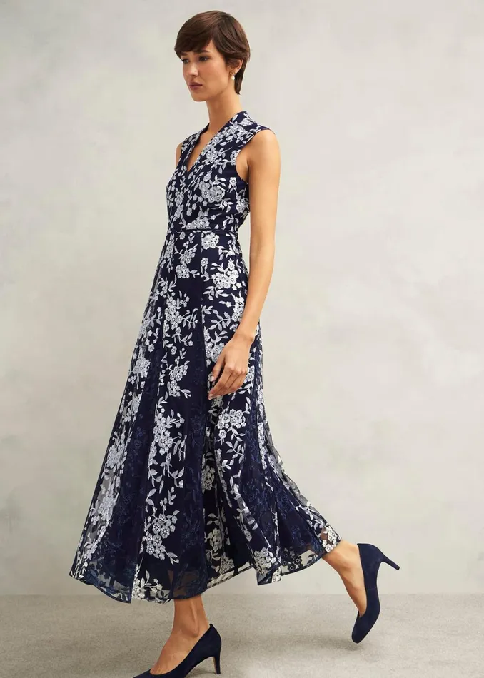 Women Quin Embroidered Dress Midnight Ivory Hobbs Dresses and Jumpsuits