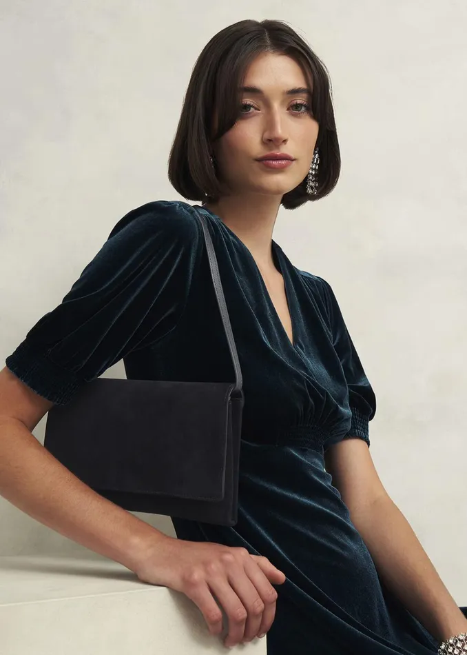 Women Renata Suede Clutch Bag Black Hobbs Bags