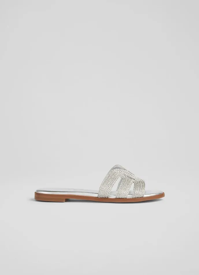 Women Riley Silver Metallic Raffia Flat Mules Silver LKBennett Flats