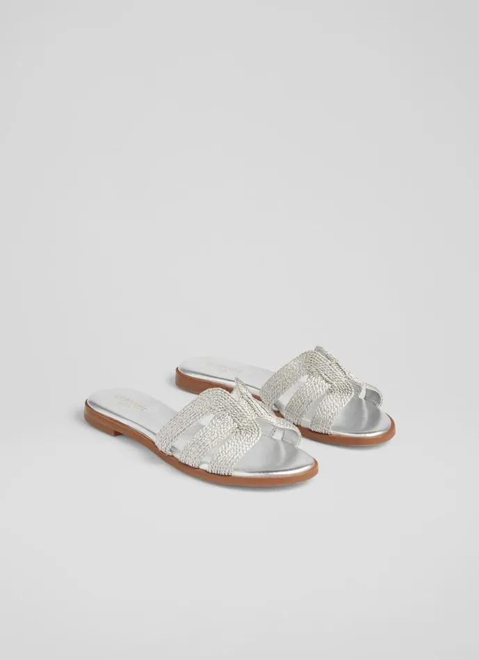 Women Riley Silver Metallic Raffia Flat Mules Silver LKBennett Flats Women Riley Silver Metallic Raffia Flat Mules Silver LKBennett Flats