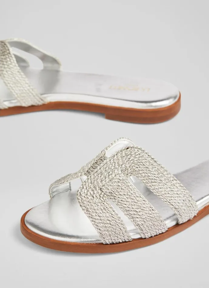 Women Riley Silver Metallic Raffia Flat Mules Silver LKBennett Flats Women Riley Silver Metallic Raffia Flat Mules Silver LKBennett Flats