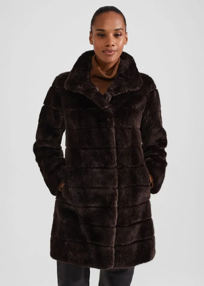 Women Ros Faux Fur Coat Chocolate Hobbs Coats and Jackets